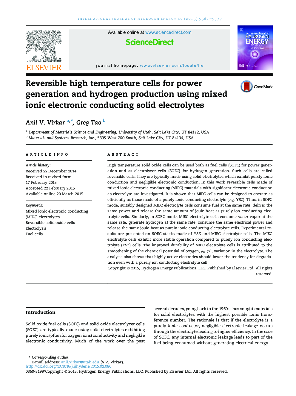 Reversible high temperature cells for power generation and hydrogen production using mixed ionic electronic conducting solid electrolytes