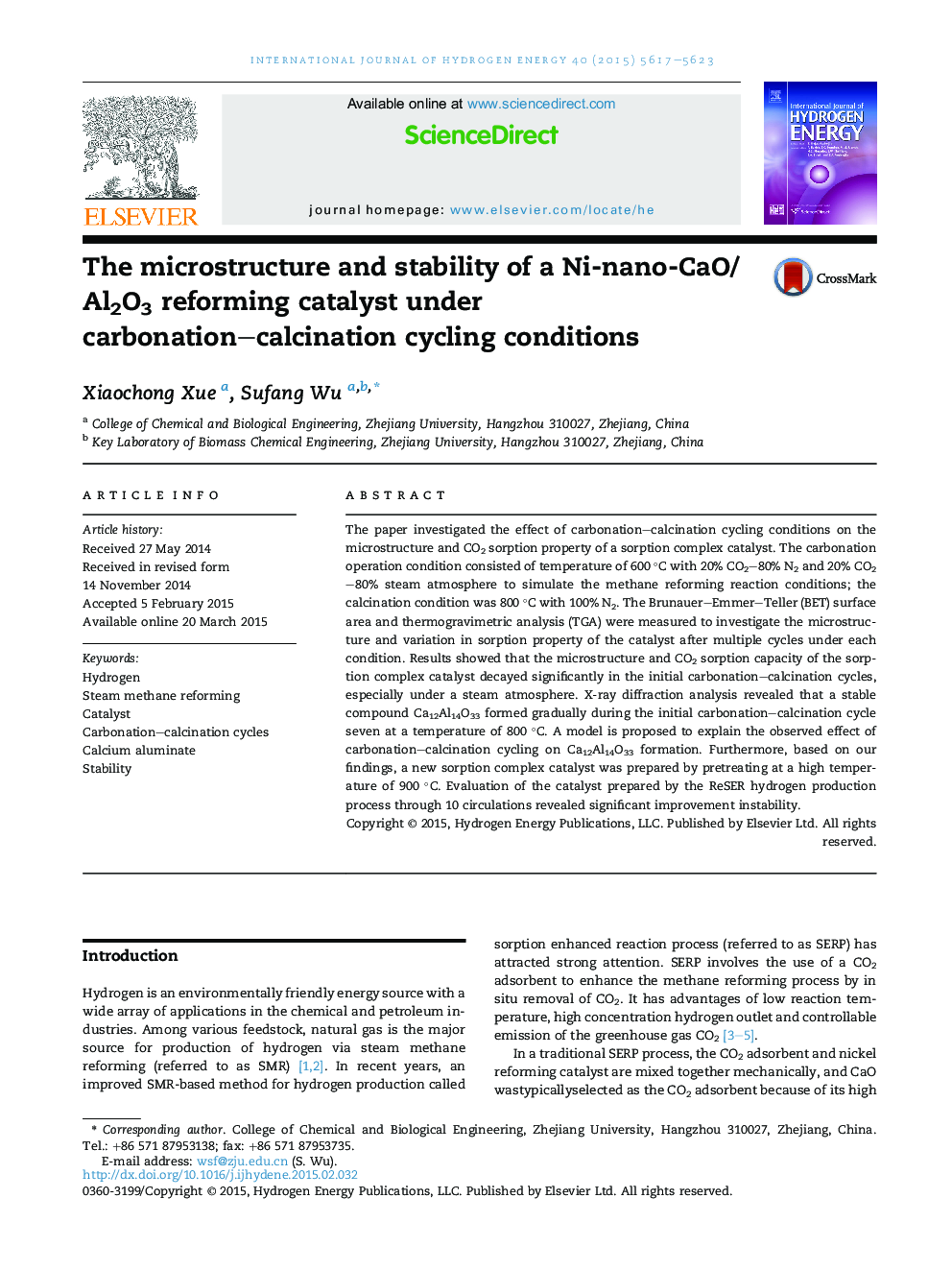 The microstructure and stability of a Ni-nano-CaO/Al2O3 reforming catalyst under carbonation–calcination cycling conditions
