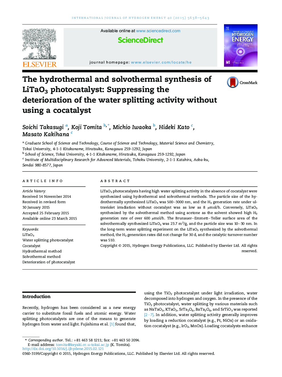 The hydrothermal and solvothermal synthesis of LiTaO3 photocatalyst: Suppressing the deterioration of the water splitting activity without using a cocatalyst