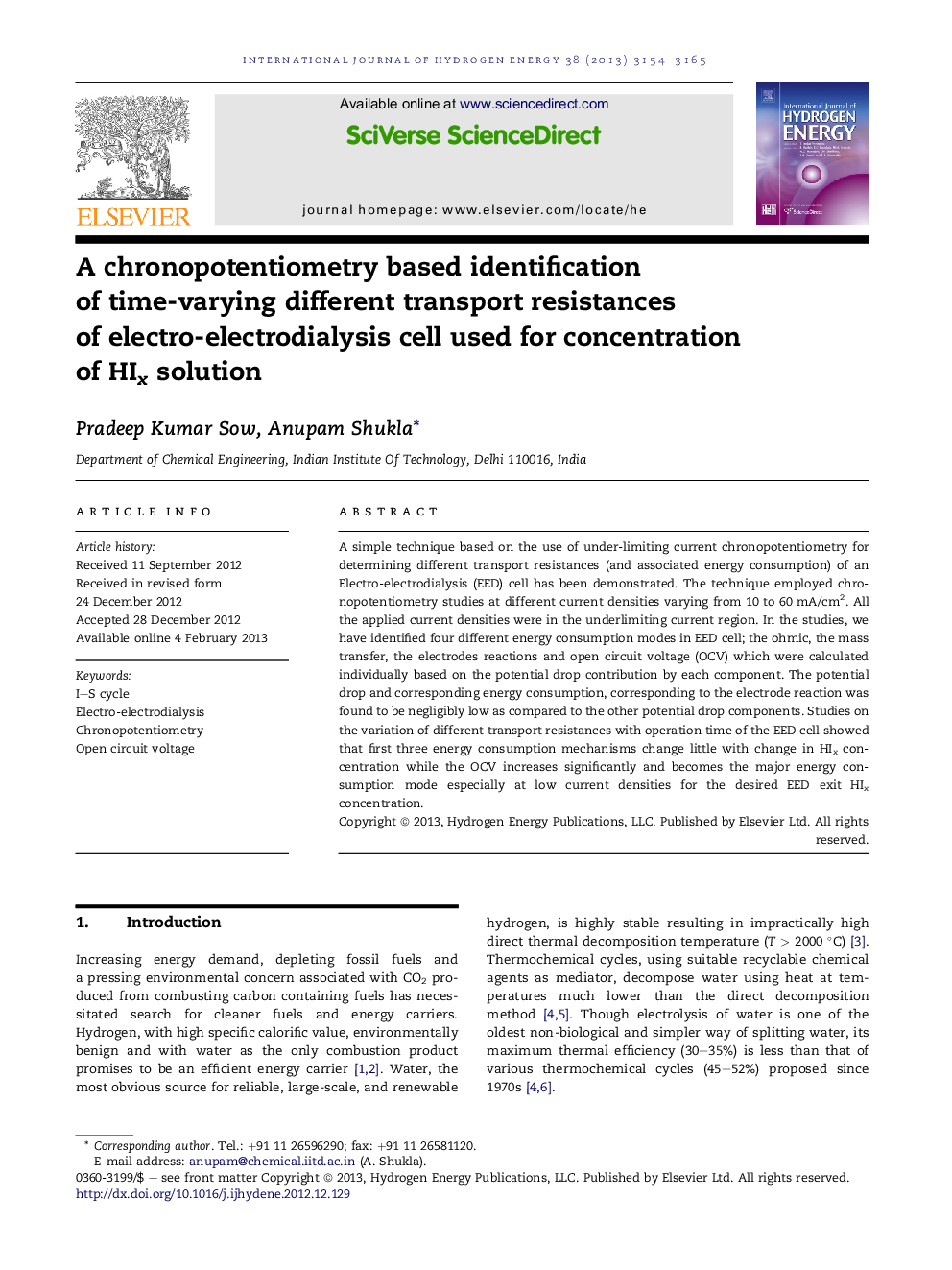 A chronopotentiometry based identification of time-varying different transport resistances of electro-electrodialysis cell used for concentration of HIx solution