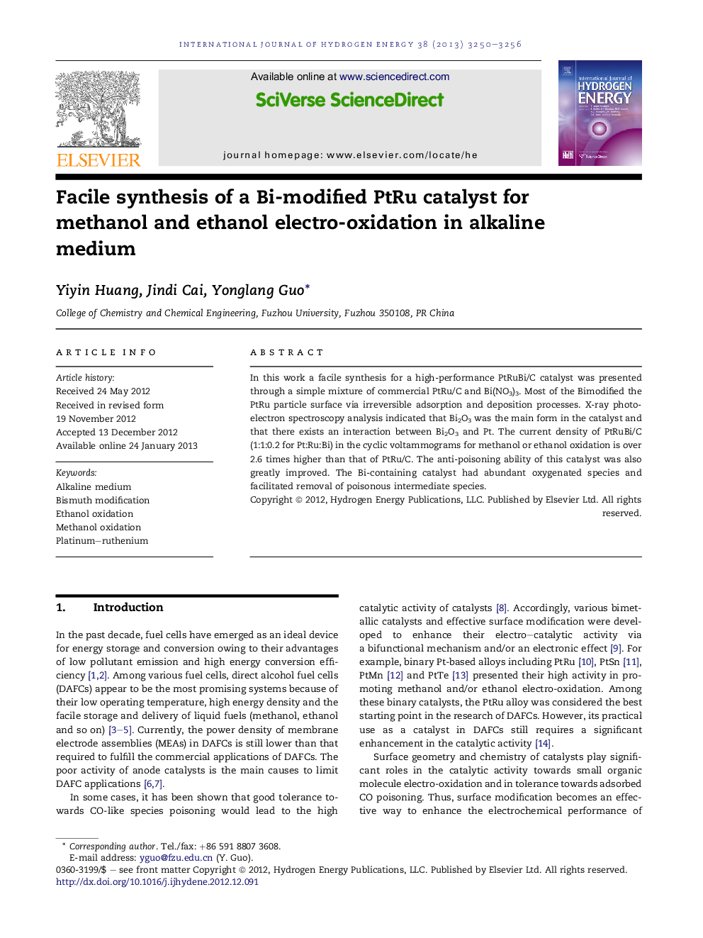 Facile synthesis of a Bi-modified PtRu catalyst for methanol and ethanol electro-oxidation in alkaline medium