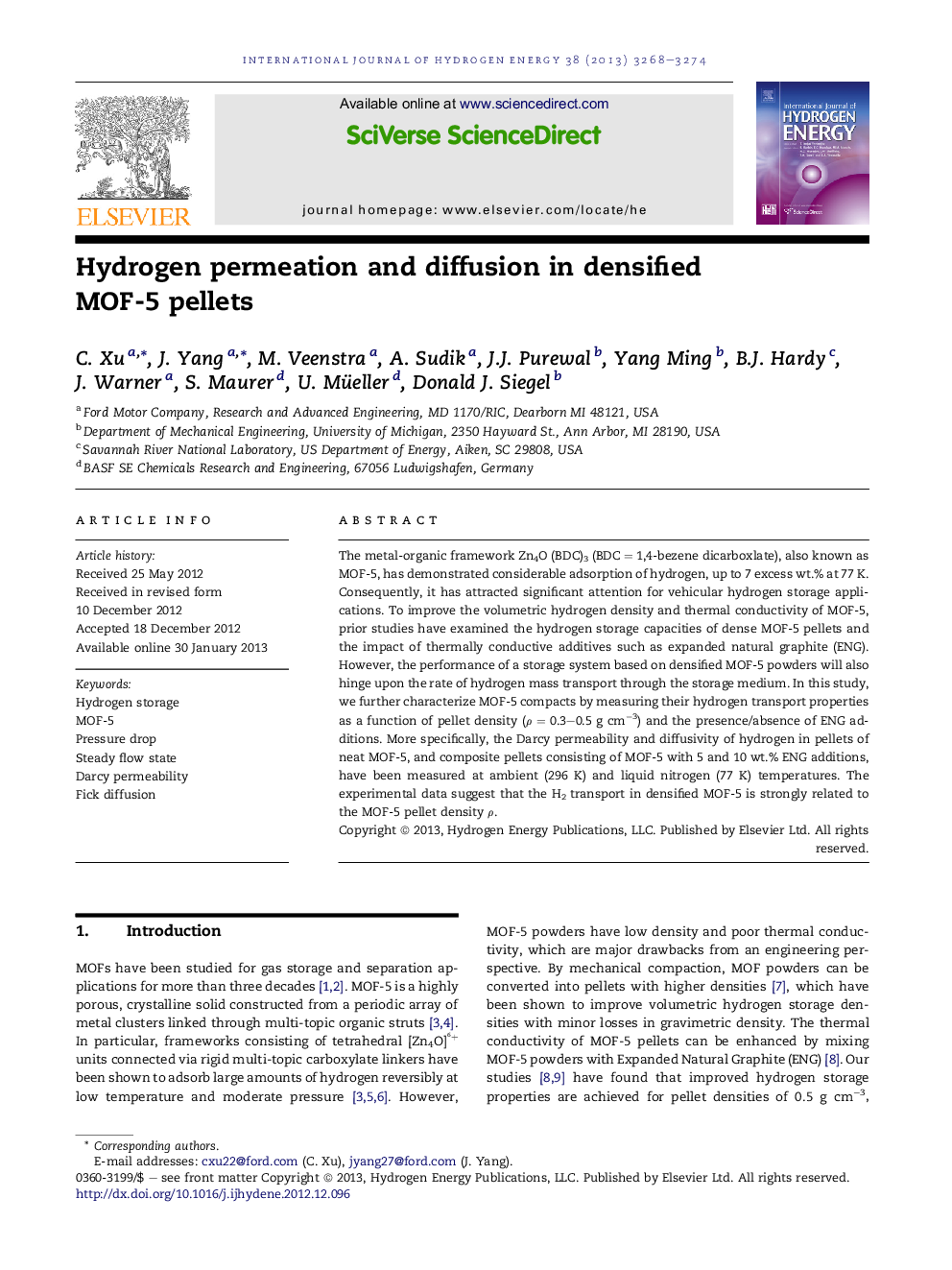 Hydrogen permeation and diffusion in densified MOF-5 pellets