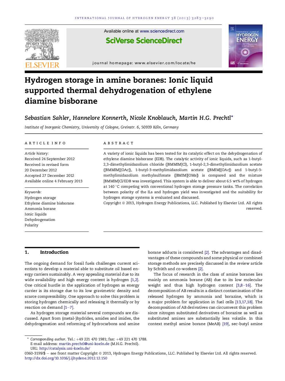 Hydrogen storage in amine boranes: Ionic liquid supported thermal dehydrogenation of ethylene diamine bisborane