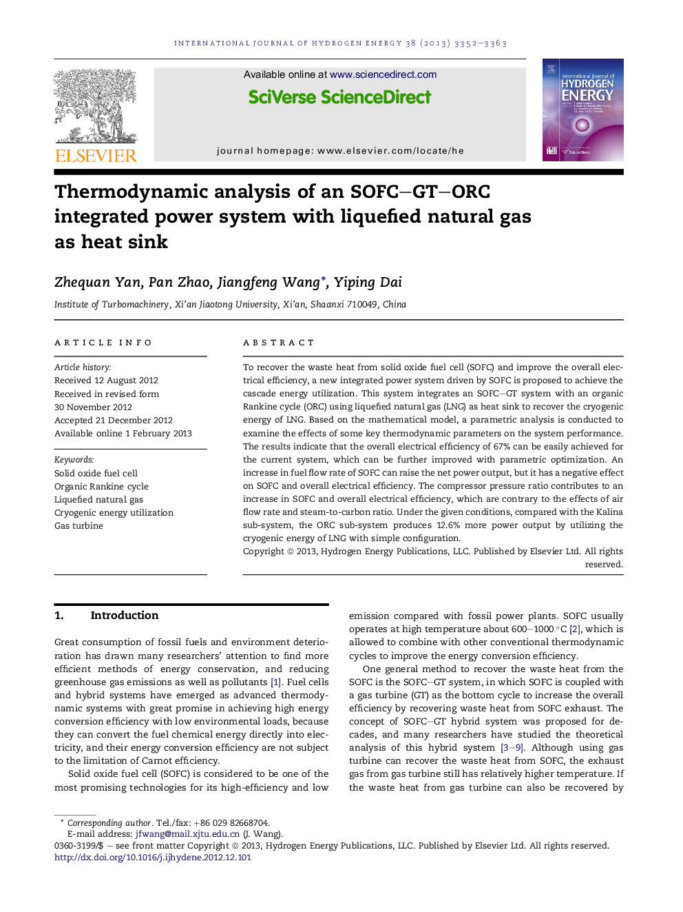 Thermodynamic analysis of an SOFC–GT–ORC integrated power system with liquefied natural gas as heat sink