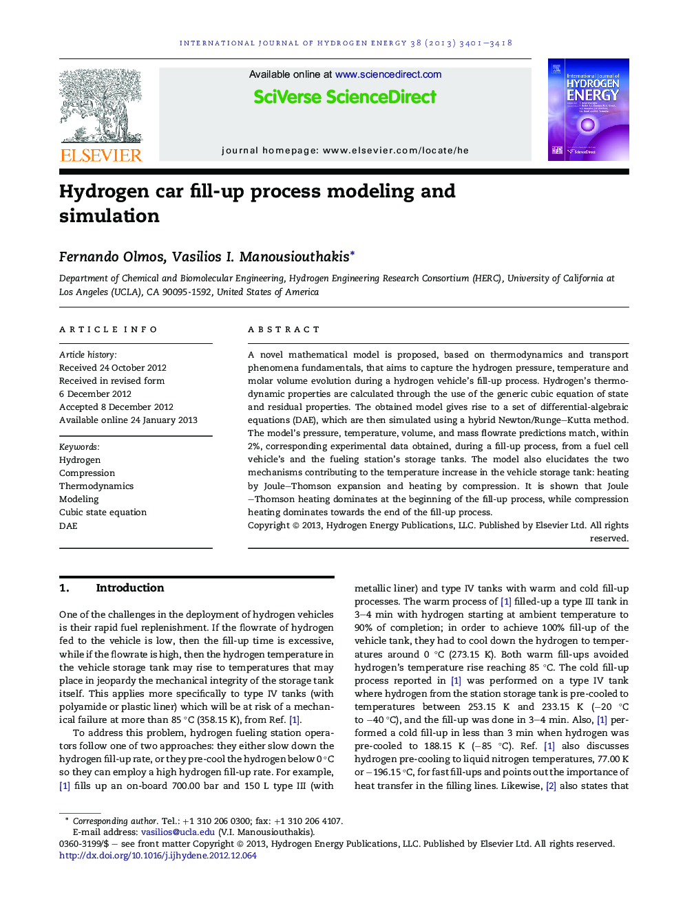 Hydrogen car fill-up process modeling and simulation