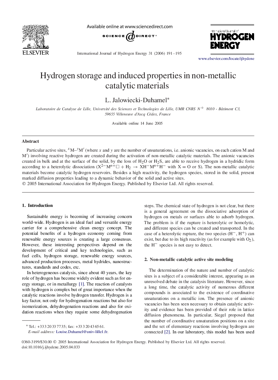 Hydrogen storage and induced properties in non-metallic catalytic materials