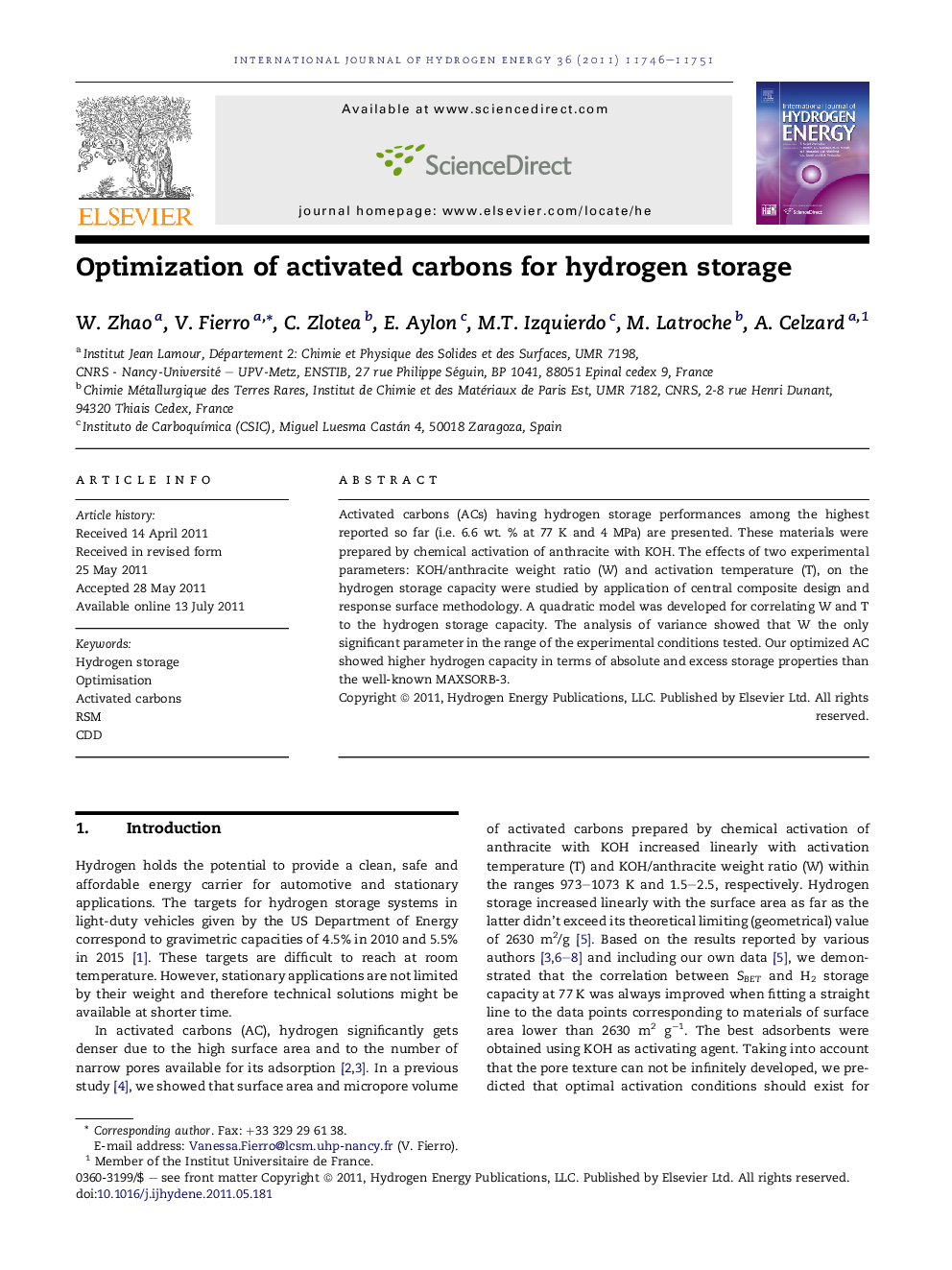 Optimization of activated carbons for hydrogen storage