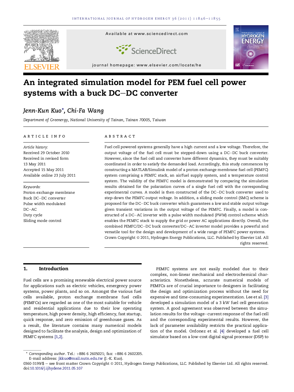 An integrated simulation model for PEM fuel cell power systems with a buck DC–DC converter