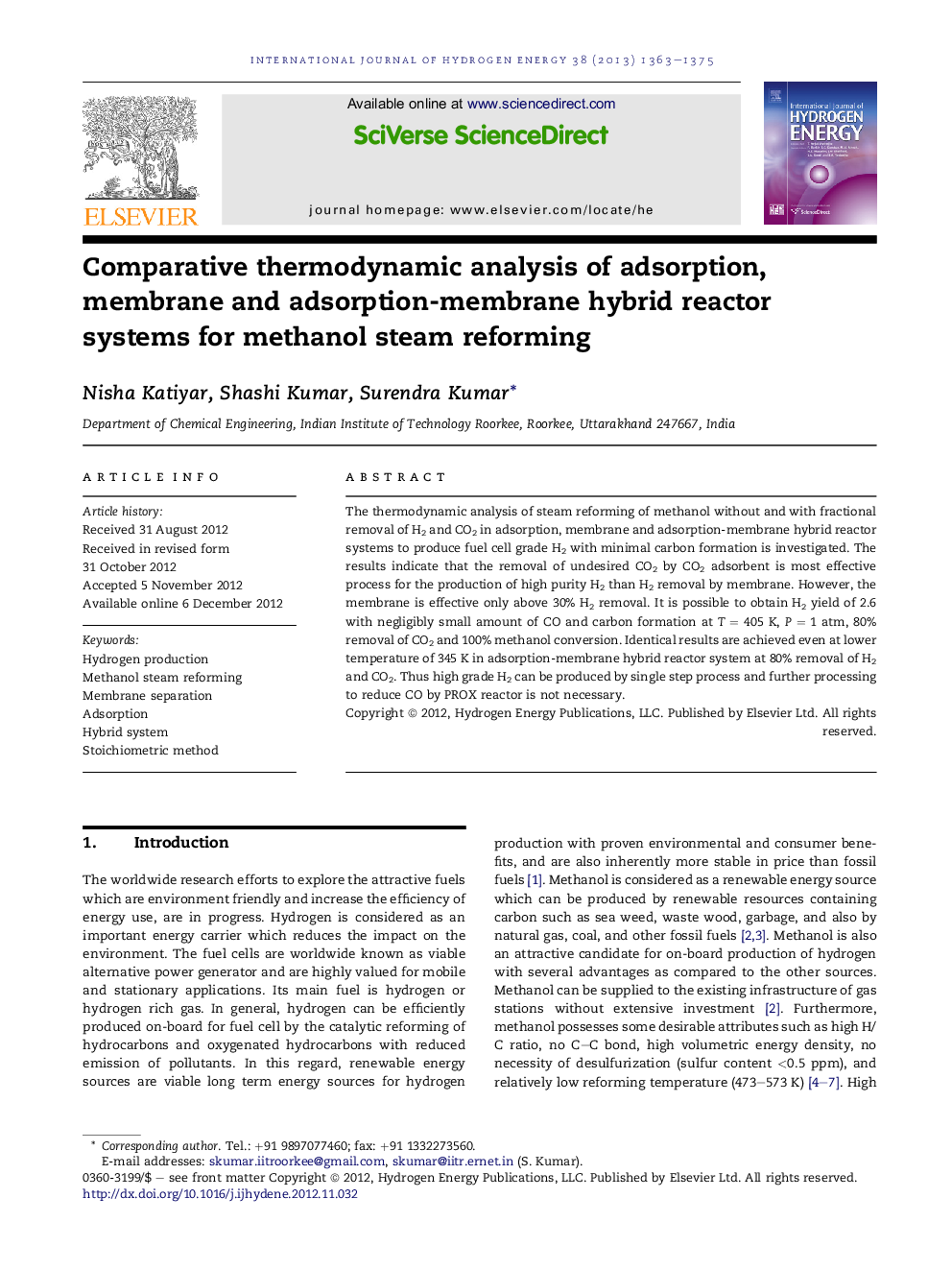 Comparative thermodynamic analysis of adsorption, membrane and adsorption-membrane hybrid reactor systems for methanol steam reforming