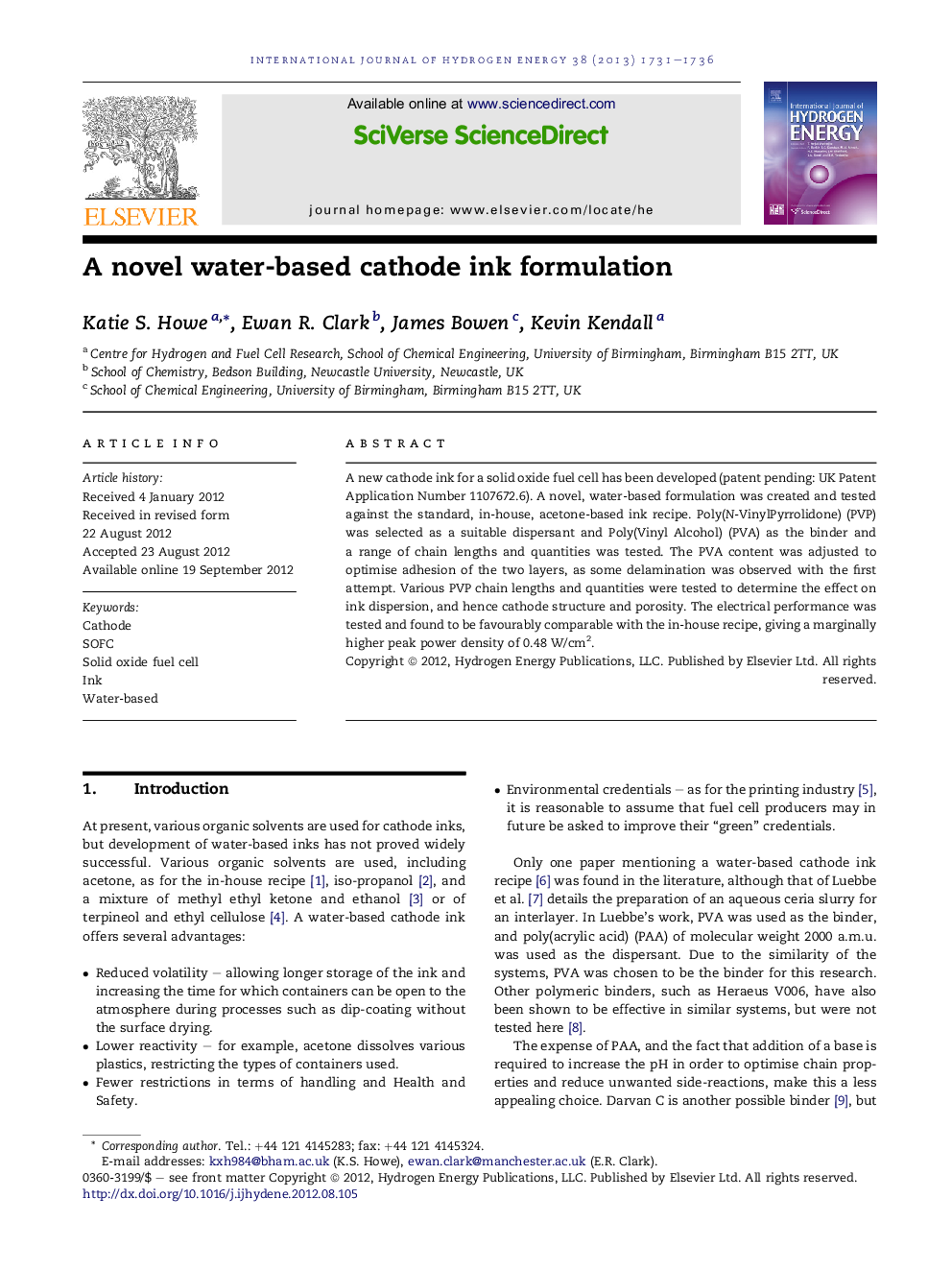 A novel water-based cathode ink formulation