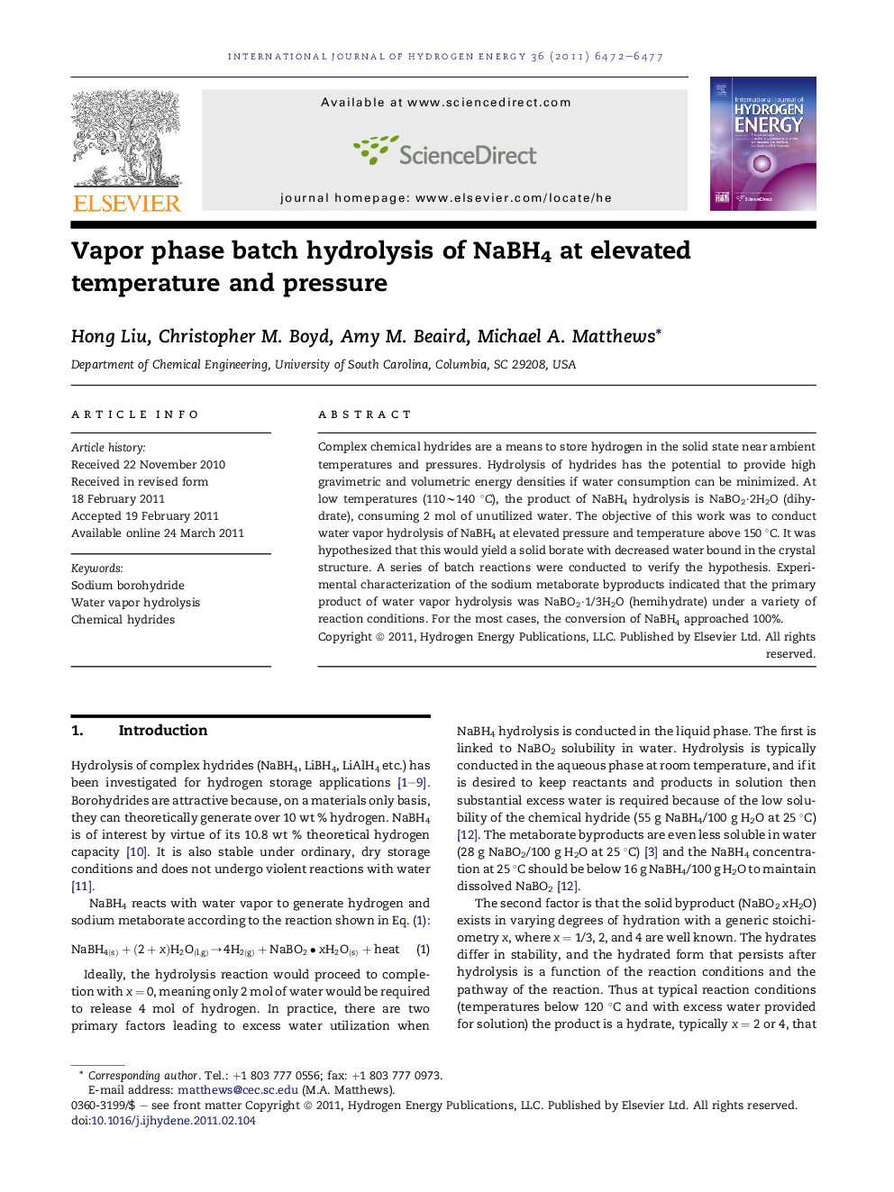 Vapor phase batch hydrolysis of NaBH4 at elevated temperature and pressure