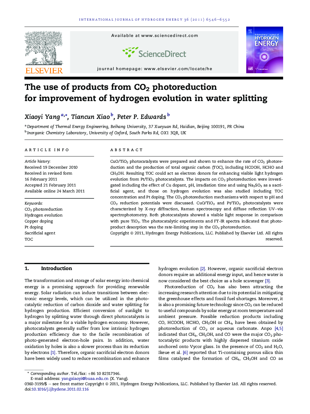 The use of products from CO2 photoreduction for improvement of hydrogen evolution in water splitting