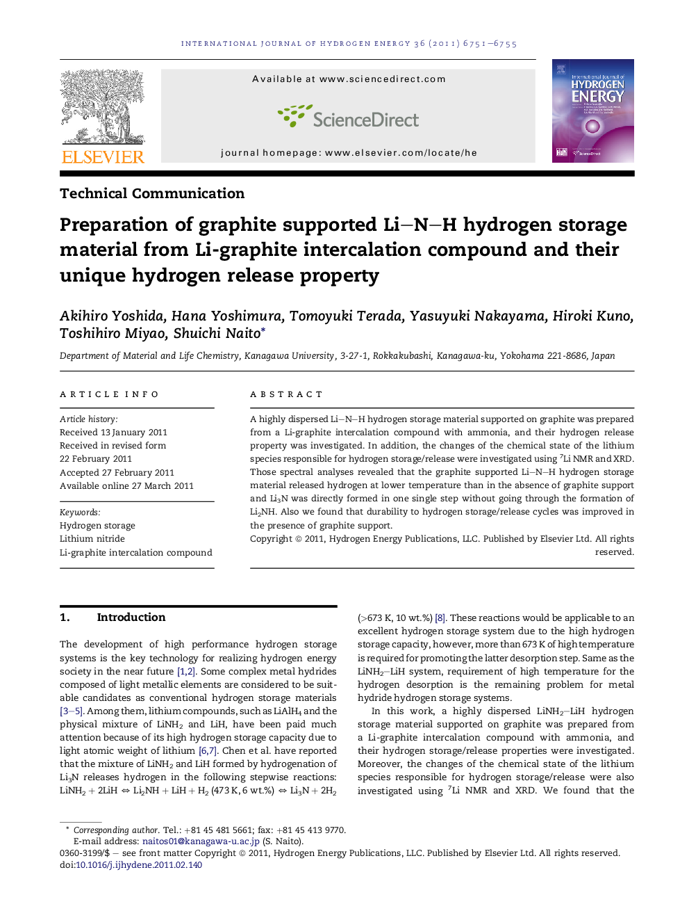 Preparation of graphite supported Li–N–H hydrogen storage material from Li-graphite intercalation compound and their unique hydrogen release property