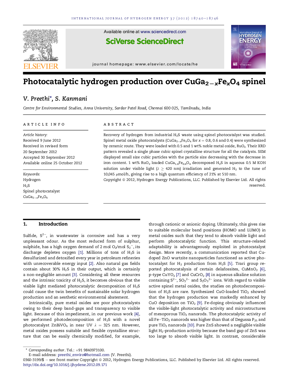 Photocatalytic hydrogen production over CuGa2−xFexO4 spinel