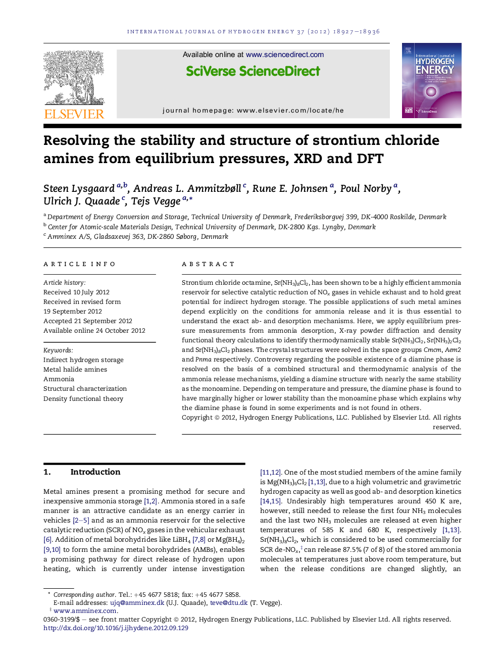 Resolving the stability and structure of strontium chloride amines from equilibrium pressures, XRD and DFT