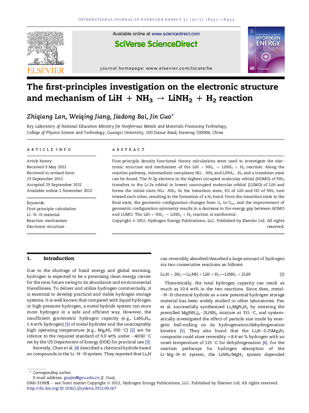 The first-principles investigation on the electronic structure and mechanism of LiH + NH3 → LiNH2 + H2 reaction