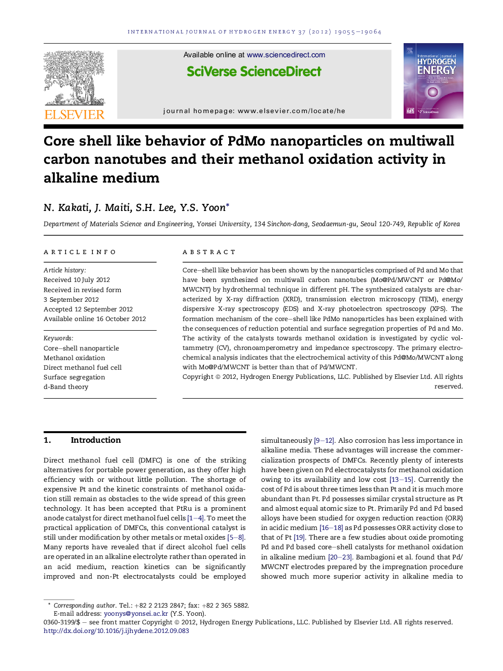 Core shell like behavior of PdMo nanoparticles on multiwall carbon nanotubes and their methanol oxidation activity in alkaline medium