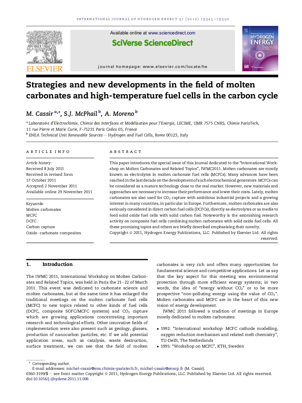 Strategies and new developments in the field of molten carbonates and high-temperature fuel cells in the carbon cycle