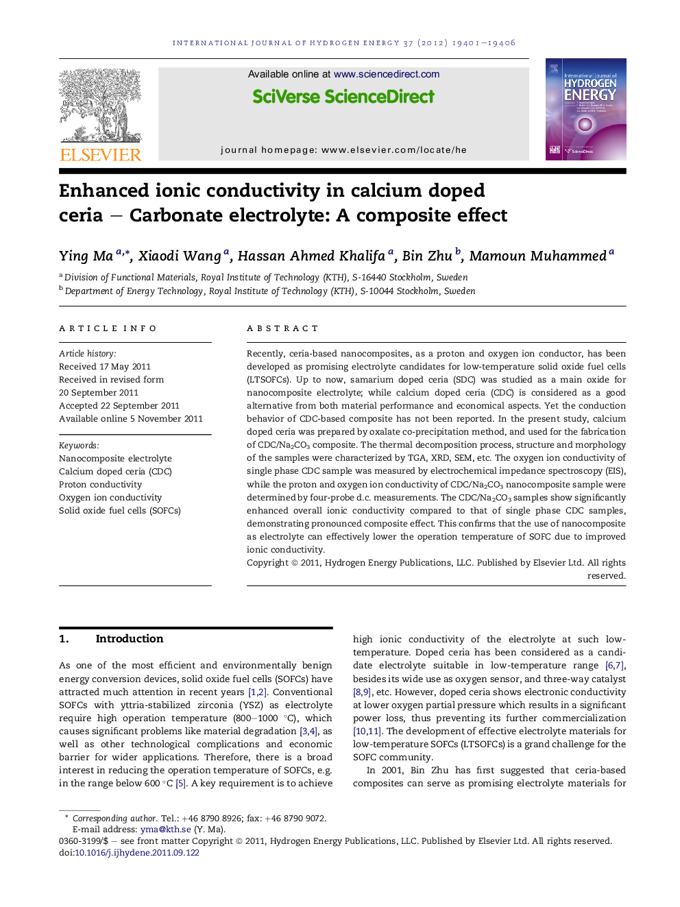 Enhanced ionic conductivity in calcium doped ceria – Carbonate electrolyte: A composite effect