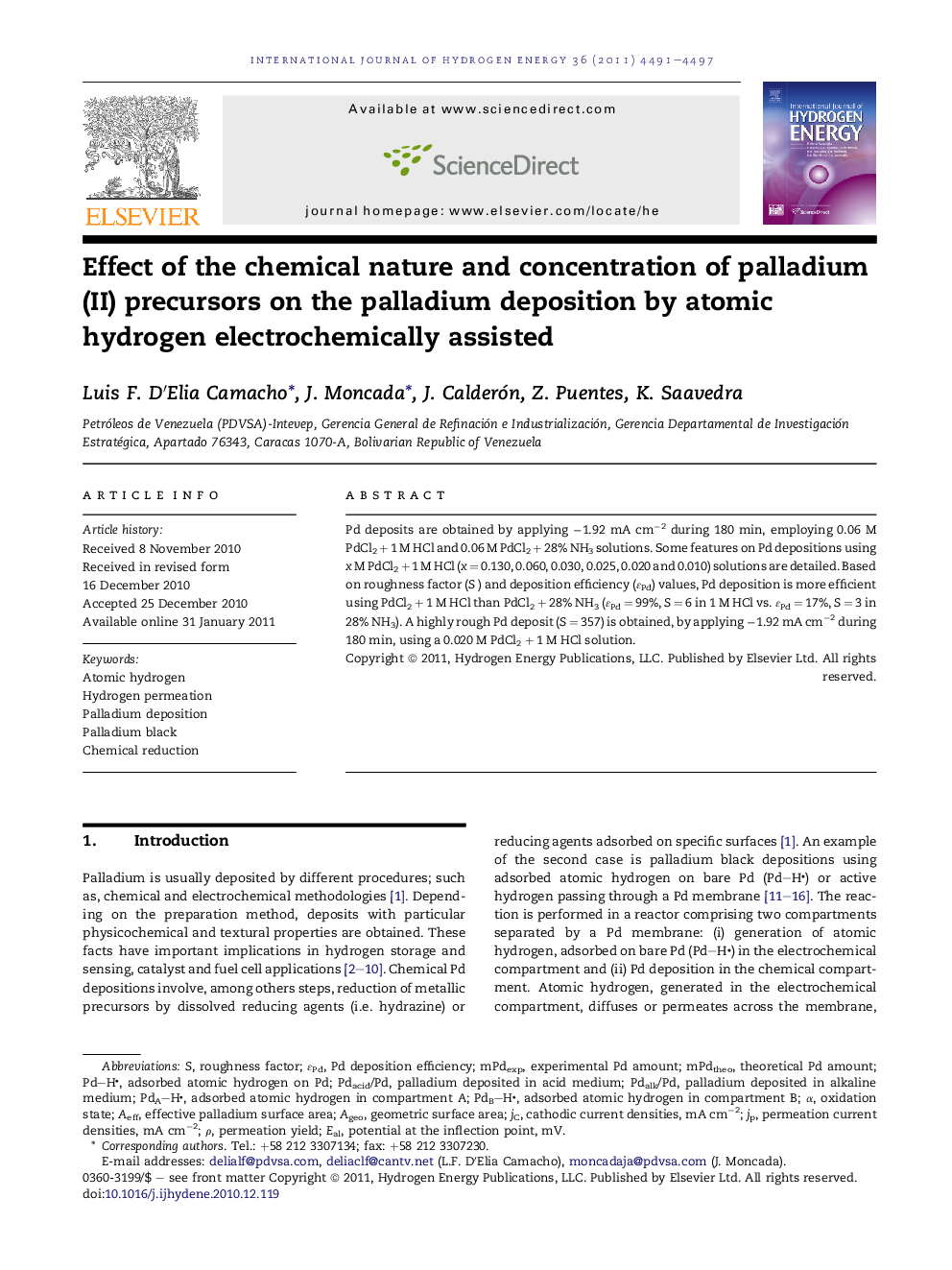 Effect of the chemical nature and concentration of palladium (II) precursors on the palladium deposition by atomic hydrogen electrochemically assisted