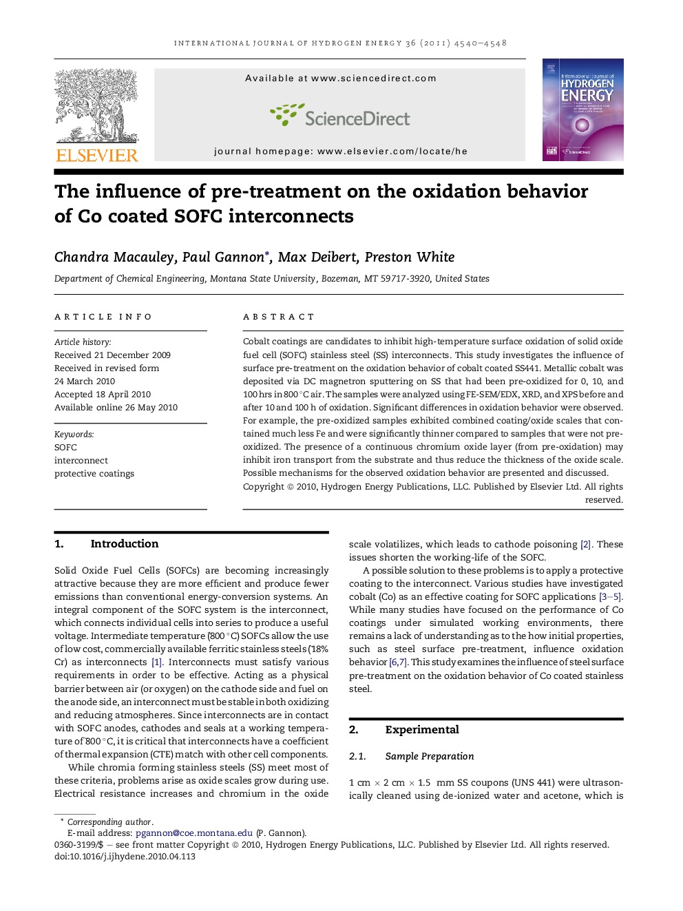 The influence of pre-treatment on the oxidation behavior of Co coated SOFC interconnects