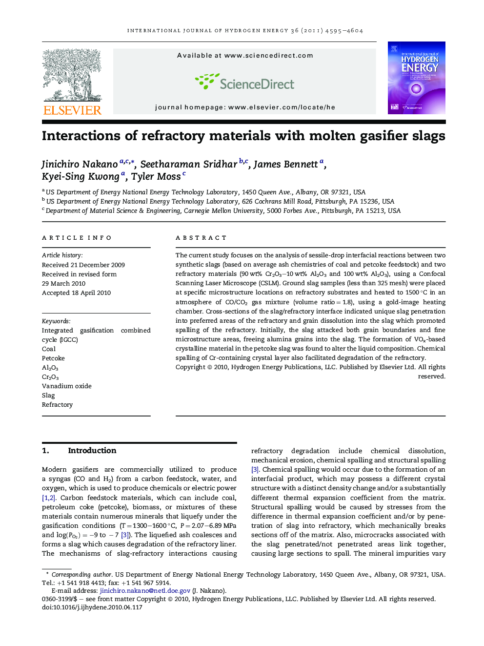 Interactions of refractory materials with molten gasifier slags