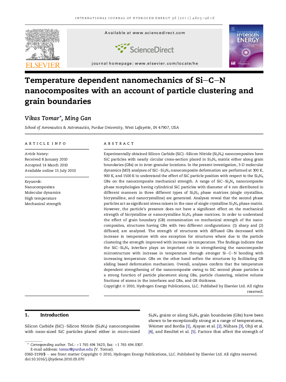 Temperature dependent nanomechanics of Si–C–N nanocomposites with an account of particle clustering and grain boundaries