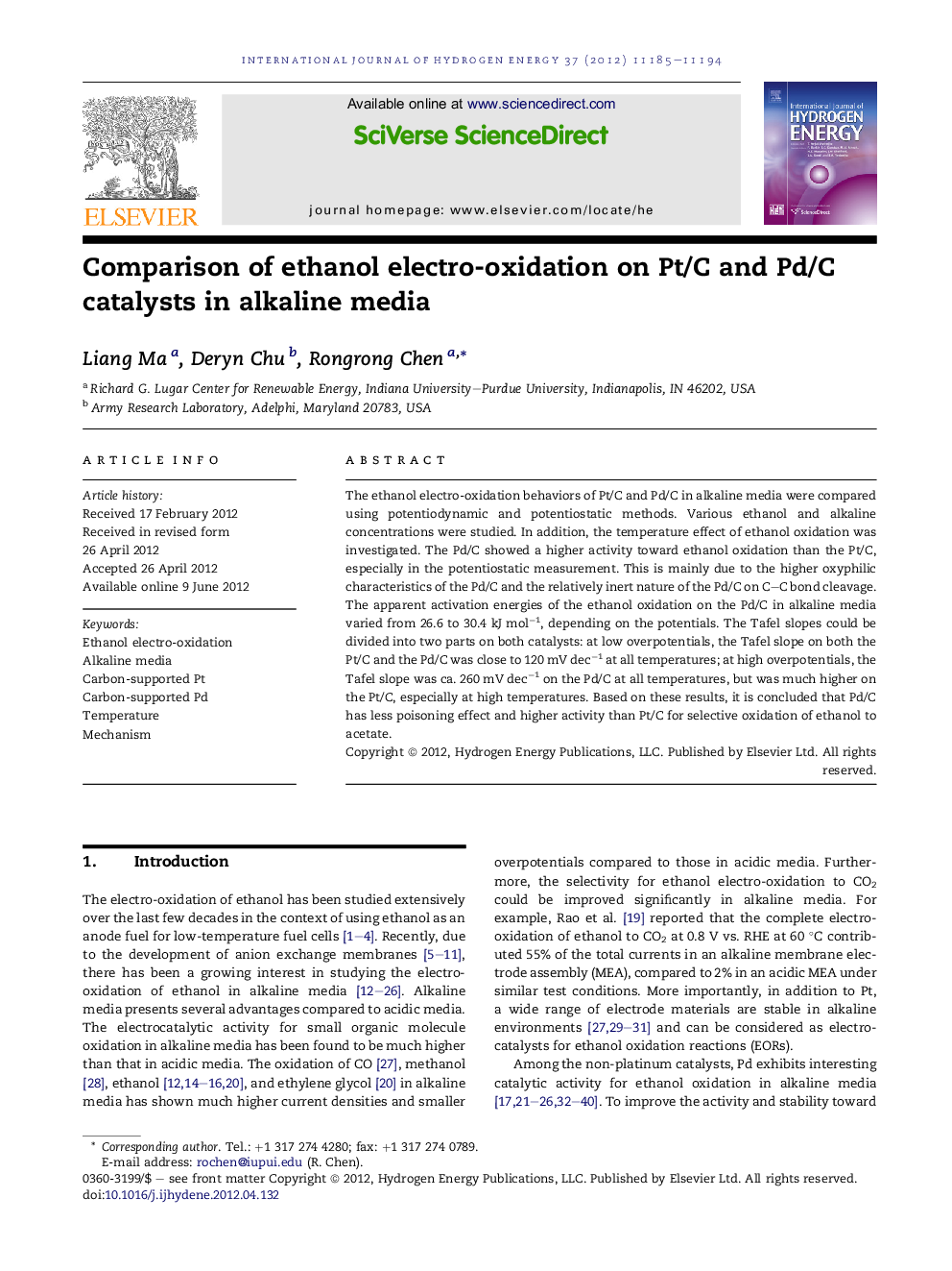 Comparison of ethanol electro-oxidation on Pt/C and Pd/C catalysts in alkaline media