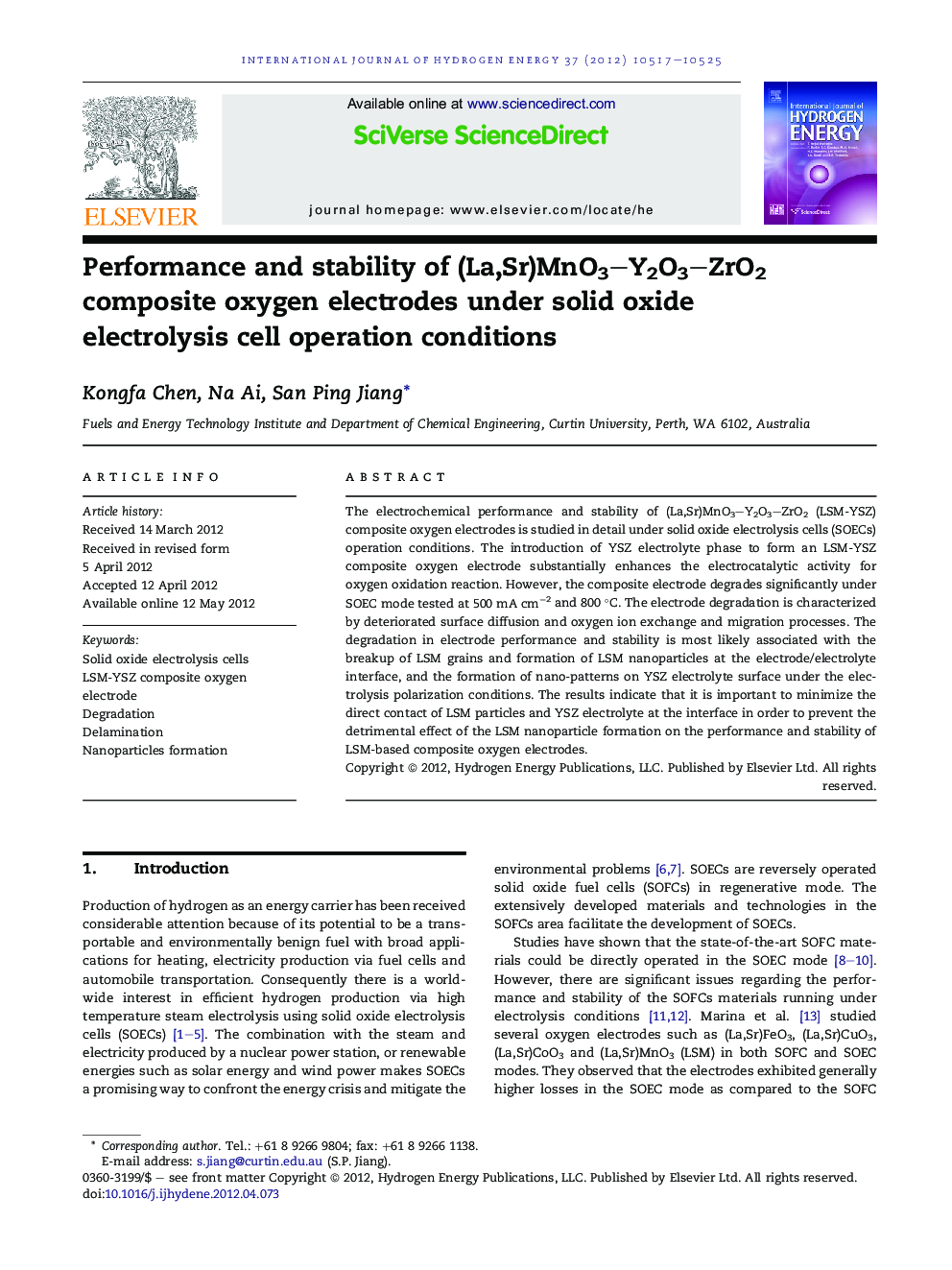 Performance and stability of (La,Sr)MnO3–Y2O3–ZrO2 composite oxygen electrodes under solid oxide electrolysis cell operation conditions