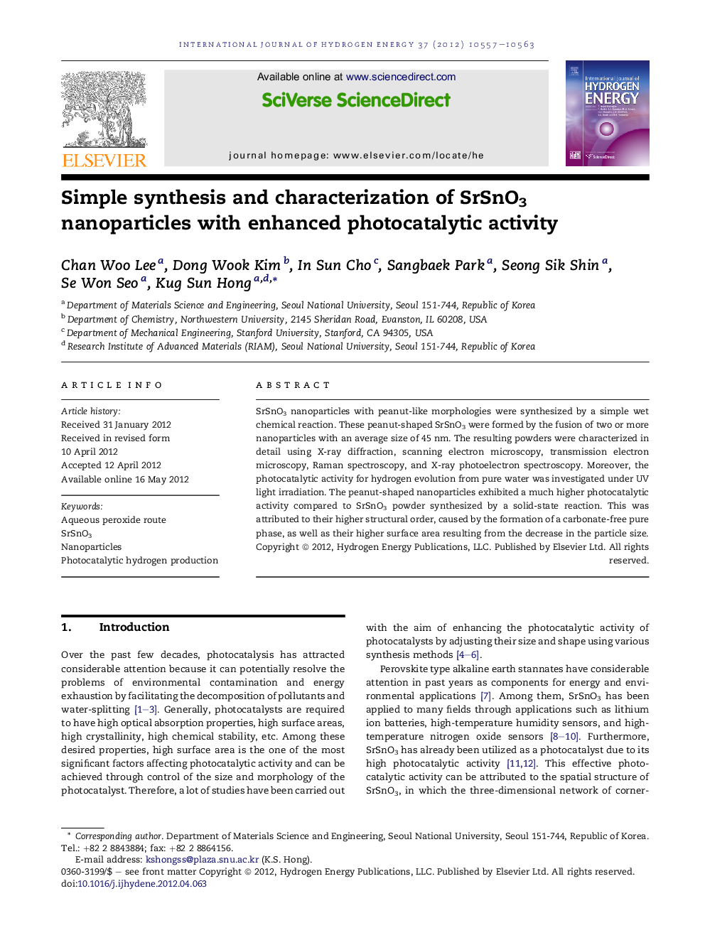 Simple synthesis and characterization of SrSnO3 nanoparticles with enhanced photocatalytic activity