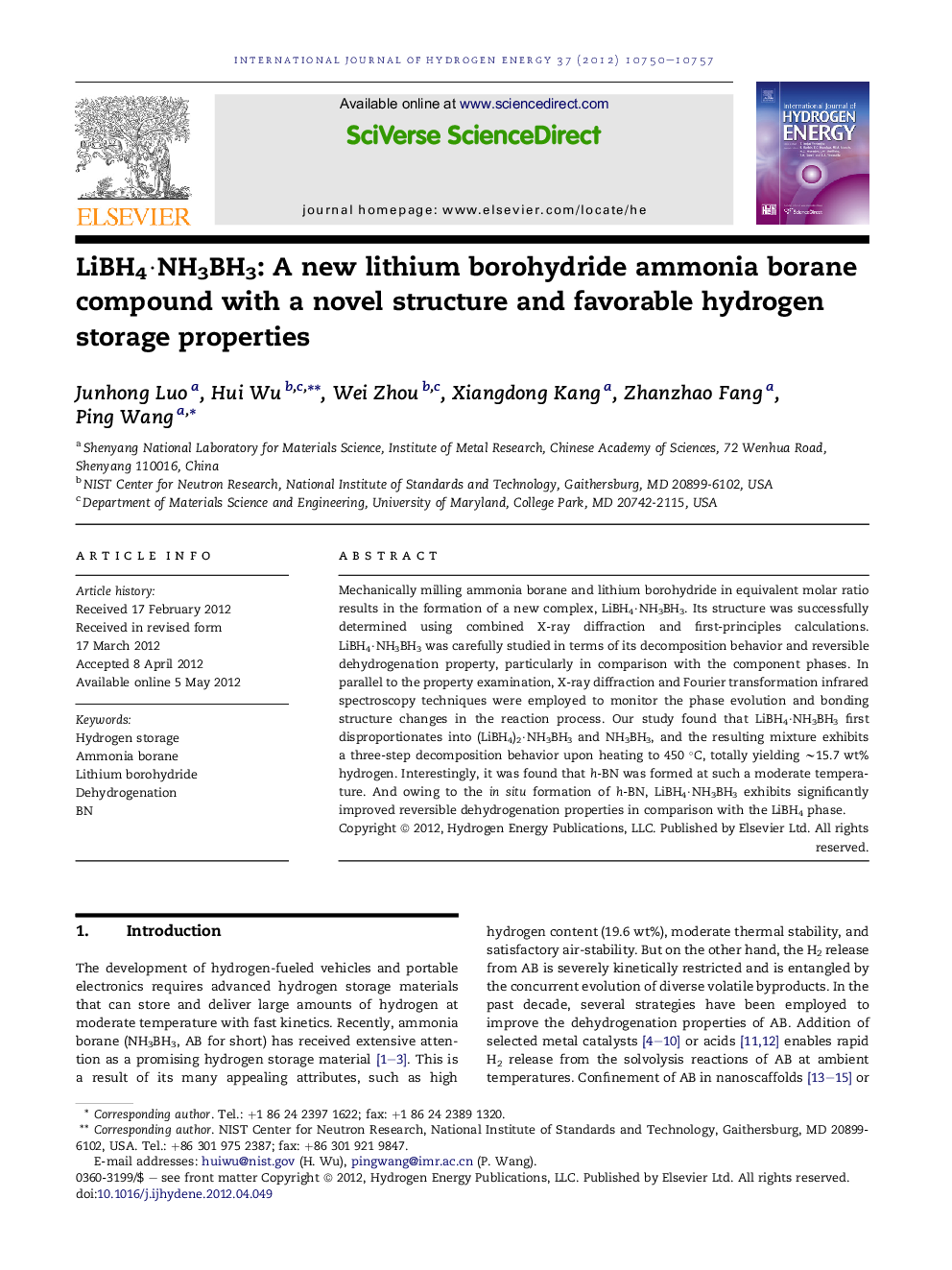 LiBH4·NH3BH3: A new lithium borohydride ammonia borane compound with a novel structure and favorable hydrogen storage properties