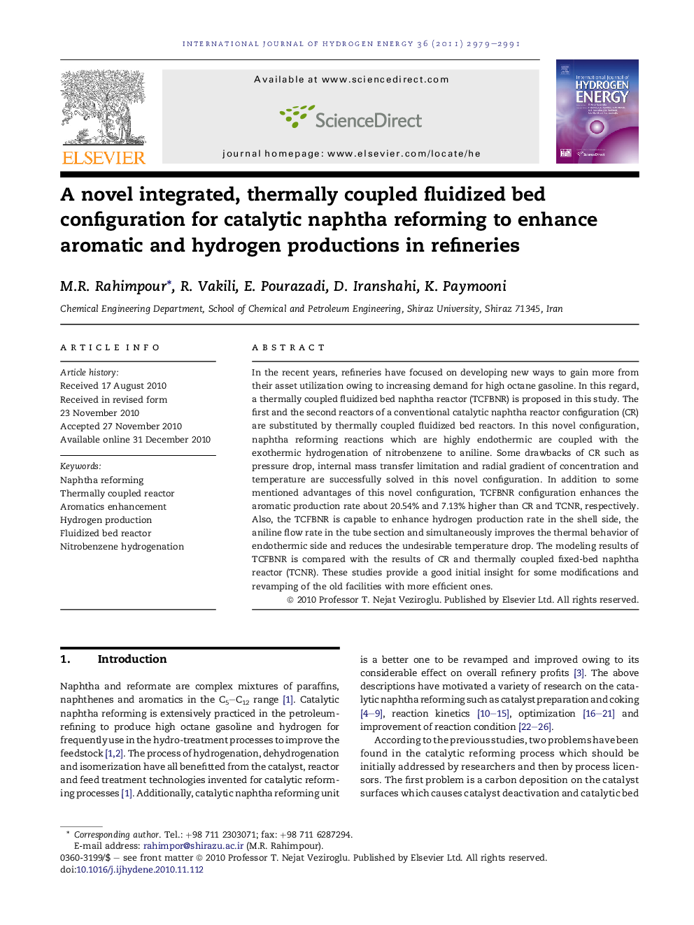 A novel integrated, thermally coupled fluidized bed configuration for catalytic naphtha reforming to enhance aromatic and hydrogen productions in refineries