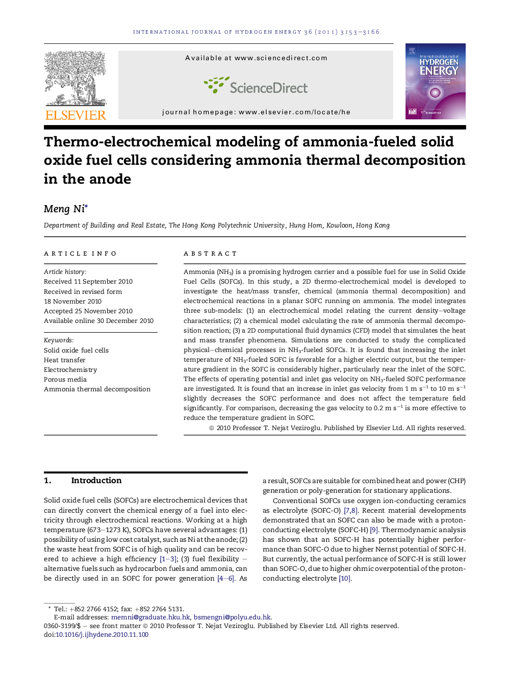 Thermo-electrochemical modeling of ammonia-fueled solid oxide fuel cells considering ammonia thermal decomposition in the anode