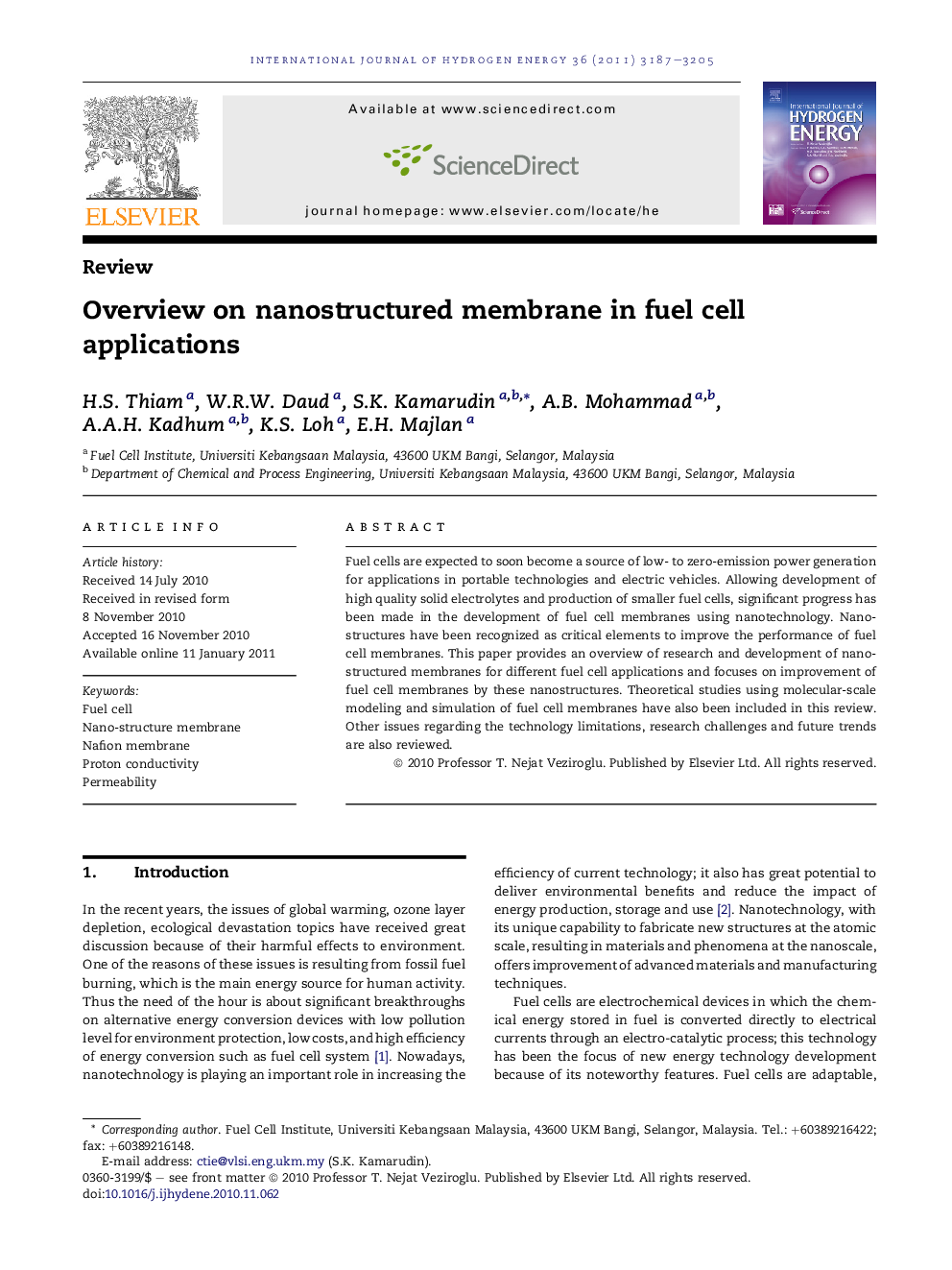 Overview on nanostructured membrane in fuel cell applications