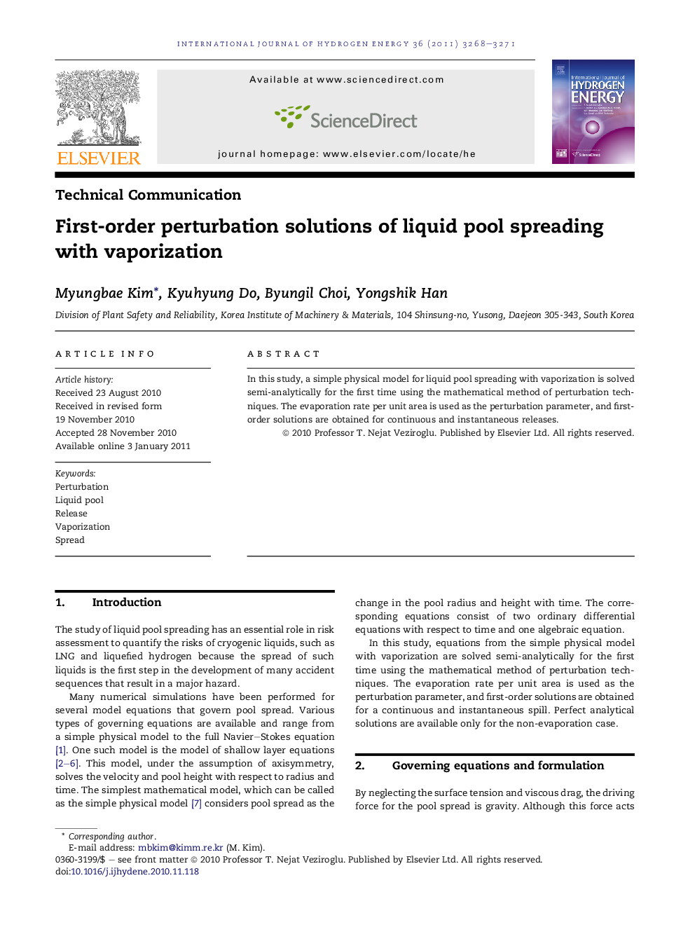 First-order perturbation solutions of liquid pool spreading with vaporization