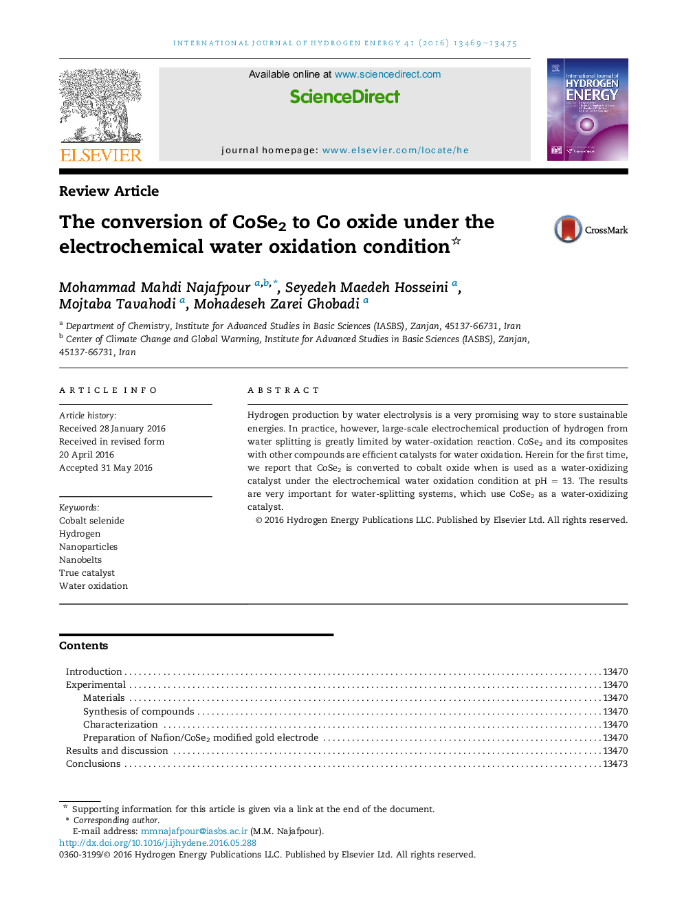 The conversion of CoSe2 to Co oxide under the electrochemical water oxidation condition 