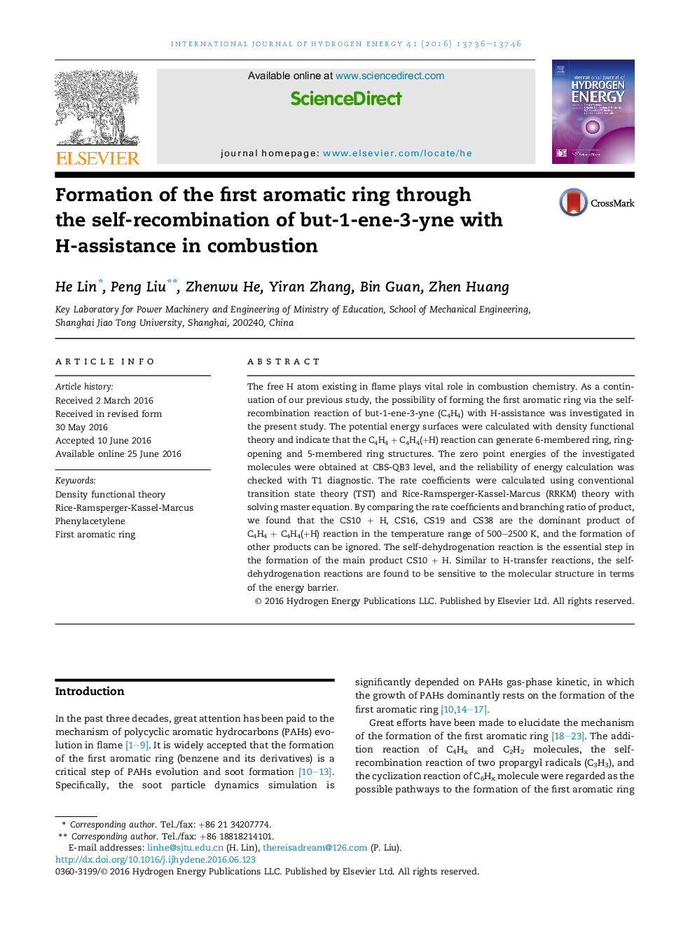 Formation of the first aromatic ring through the self-recombination of but-1-ene-3-yne with H-assistance in combustion