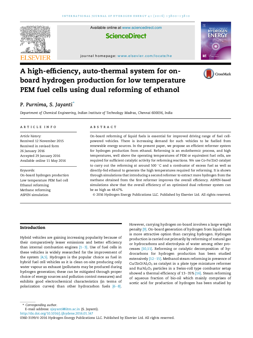 A high-efficiency, auto-thermal system for on-board hydrogen production for low temperature PEM fuel cells using dual reforming of ethanol