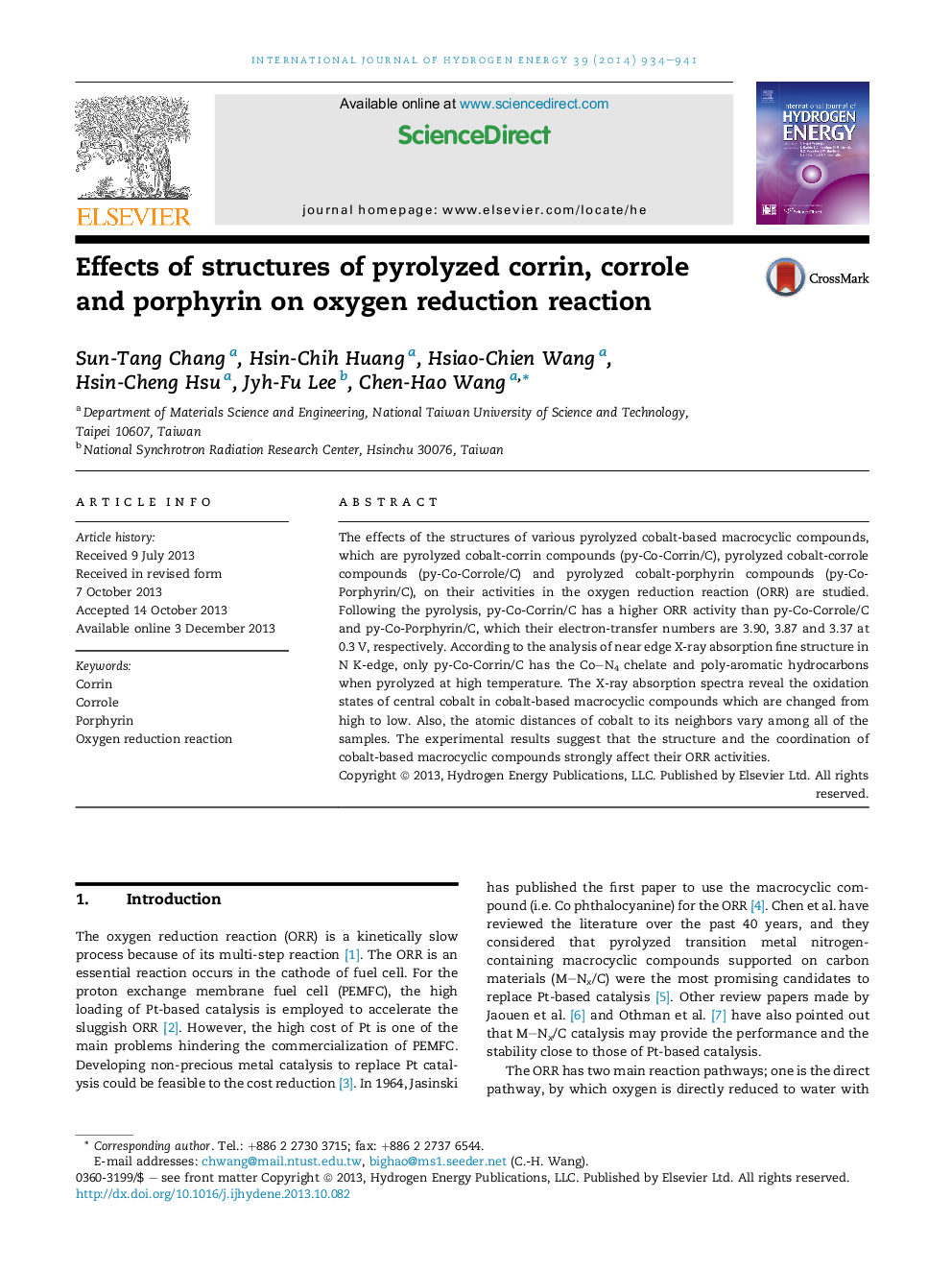 Effects of structures of pyrolyzed corrin, corrole and porphyrin on oxygen reduction reaction