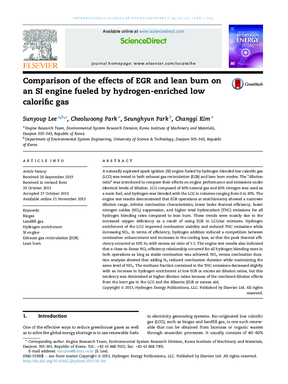 Comparison of the effects of EGR and lean burn on an SI engine fueled by hydrogen-enriched low calorific gas