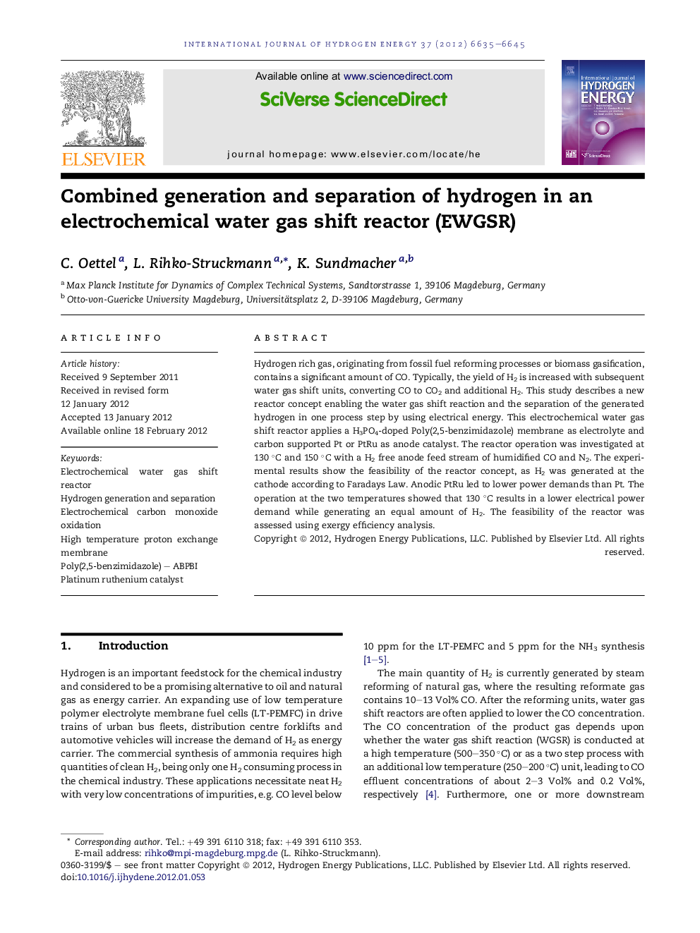 Combined generation and separation of hydrogen in an electrochemical water gas shift reactor (EWGSR)