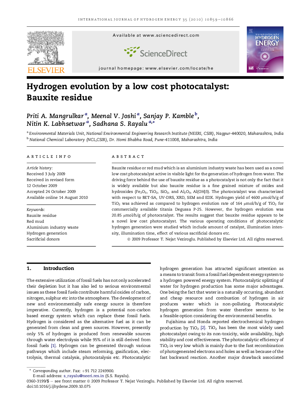 Hydrogen evolution by a low cost photocatalyst: Bauxite residue