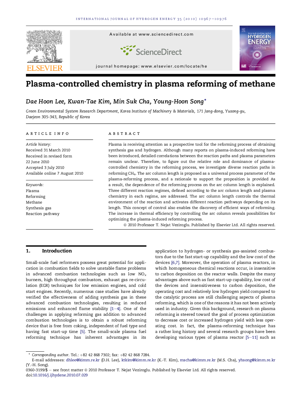 Plasma-controlled chemistry in plasma reforming of methane