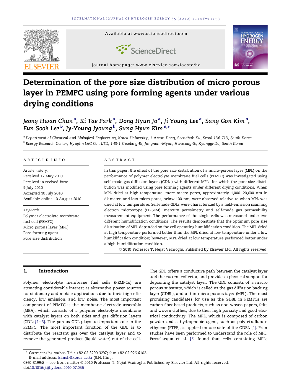 Determination of the pore size distribution of micro porous layer in PEMFC using pore forming agents under various drying conditions