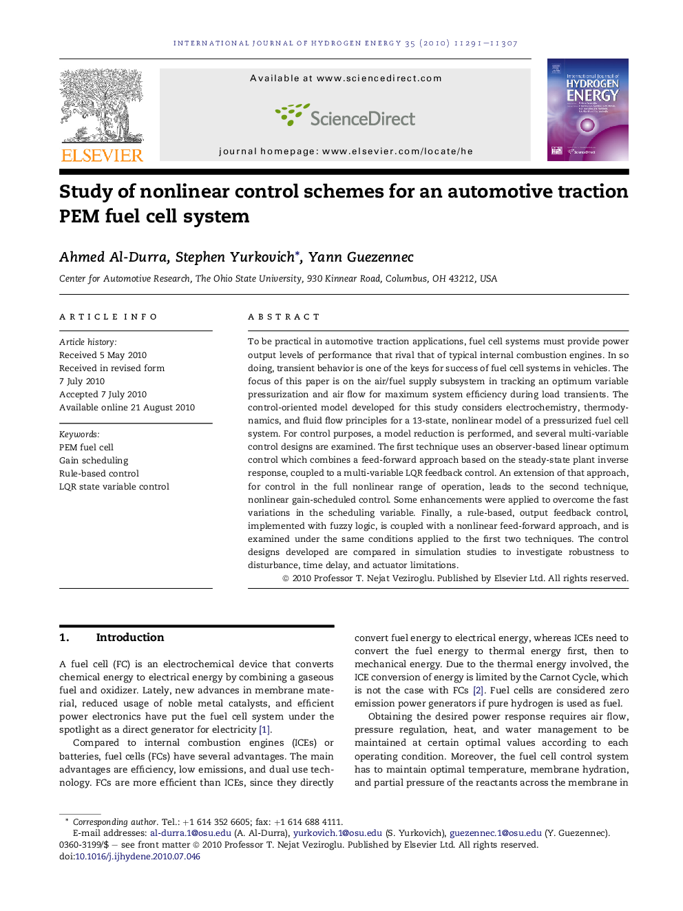 Study of nonlinear control schemes for an automotive traction PEM fuel cell system