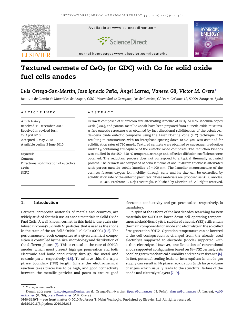 Textured cermets of CeO2 (or GDC) with Co for solid oxide fuel cells anodes