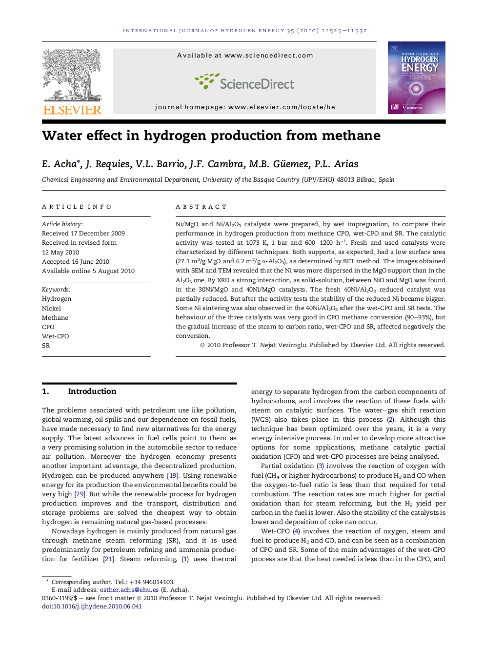 Water effect in hydrogen production from methane