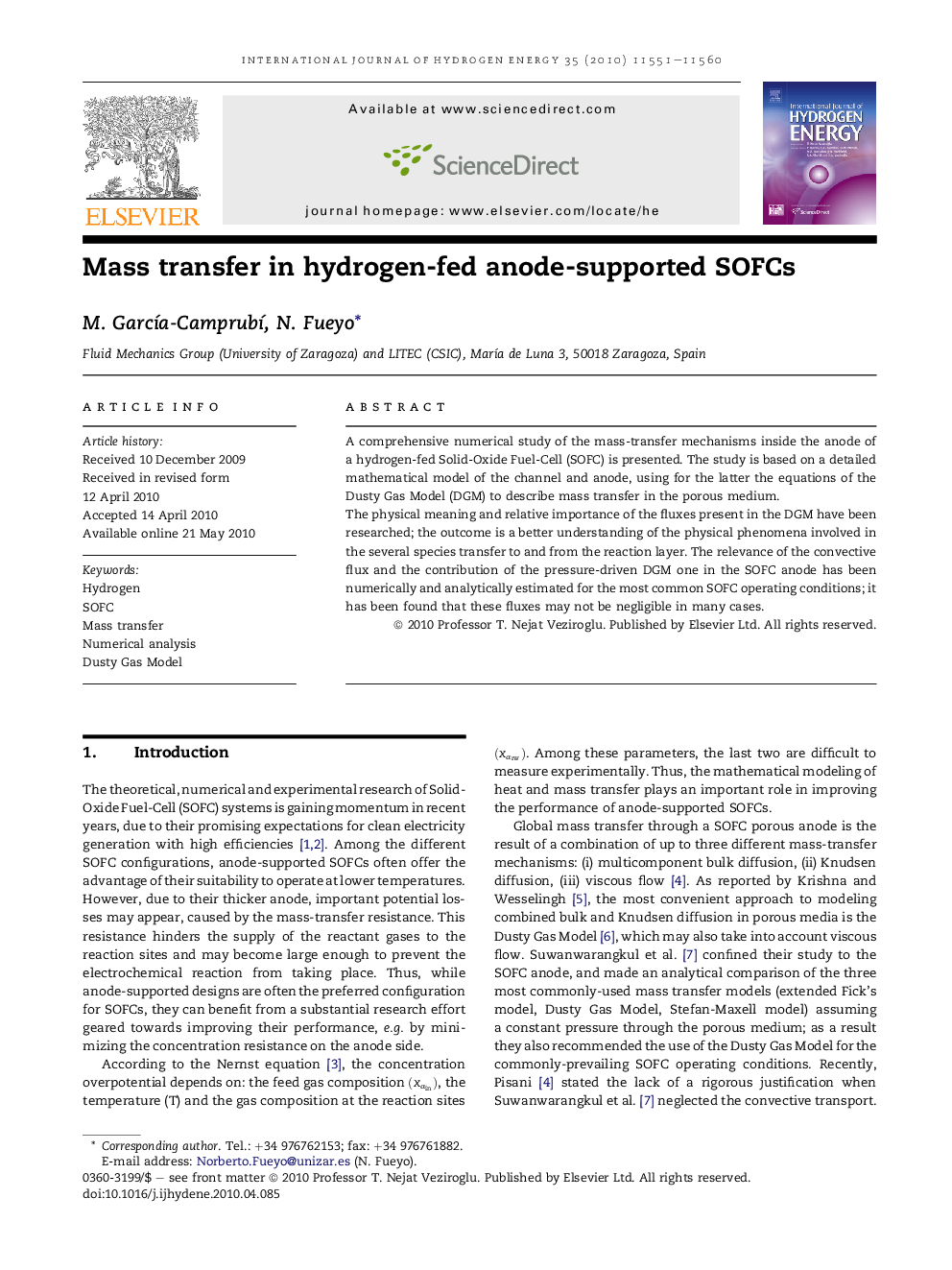 Mass transfer in hydrogen-fed anode-supported SOFCs