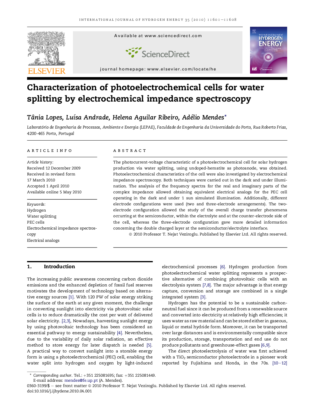 Characterization of photoelectrochemical cells for water splitting by electrochemical impedance spectroscopy