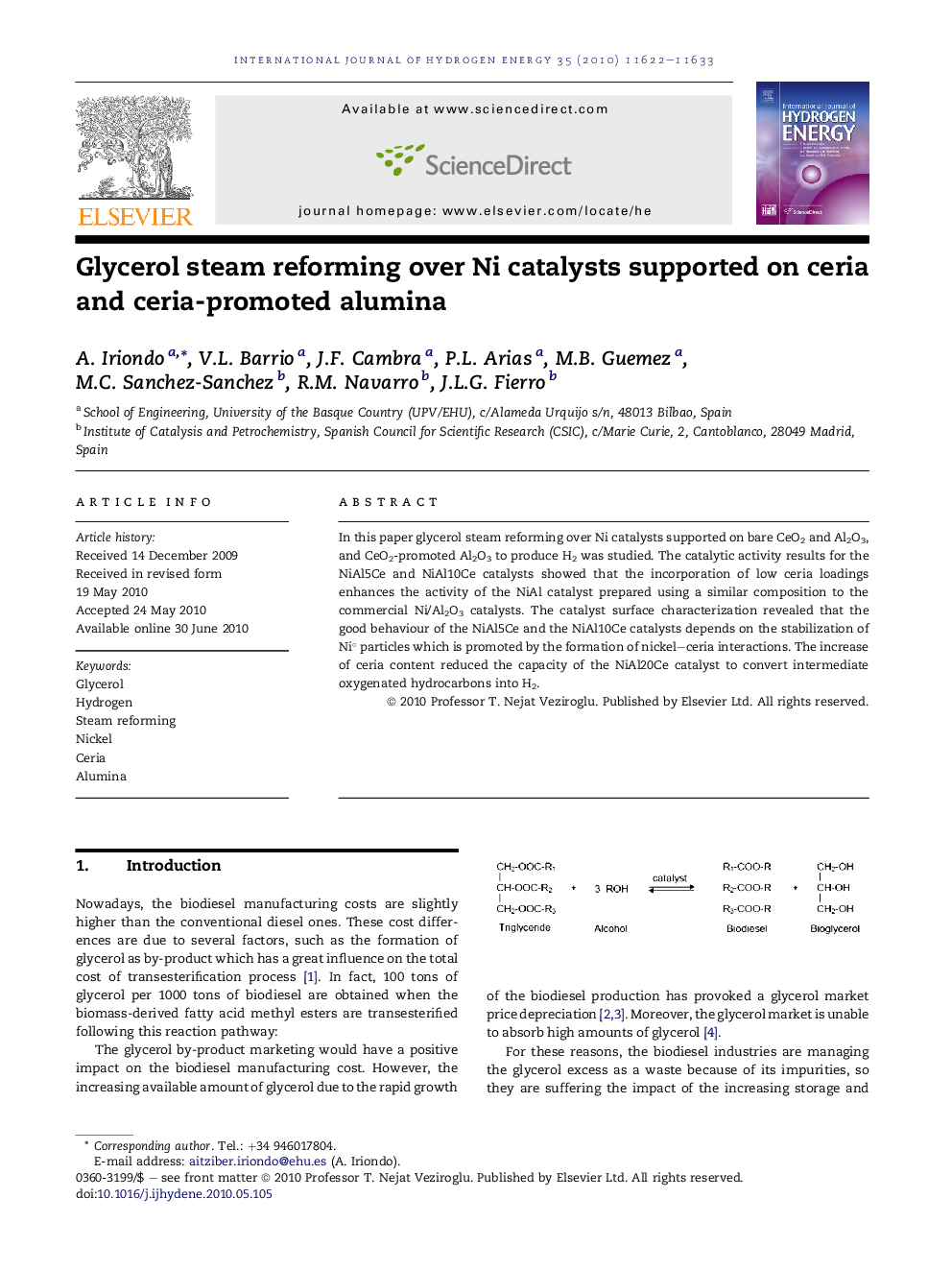 Glycerol steam reforming over Ni catalysts supported on ceria and ceria-promoted alumina